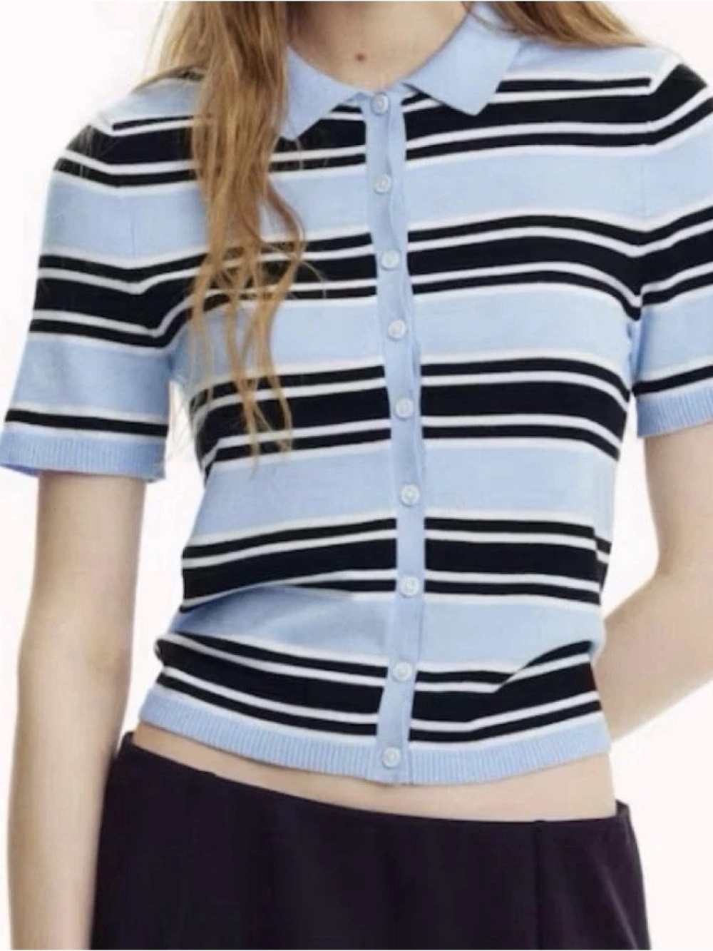 H&M Striped Light Blue and Black Short-Sleeve Cardigan